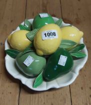 An Italian ceramic table decoration in the form of a bowl of fruit