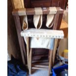 Two similar pine framed folding stools, one with slung canvas upholstery