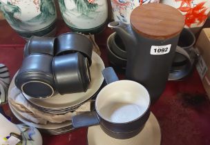 A quantity of mid 20th Century Perbeck pottery tableware with dark brown and oatmeal glaze