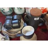 A quantity of mid 20th Century Perbeck pottery tableware with dark brown and oatmeal glaze