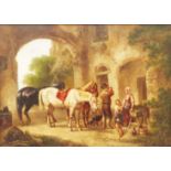 Anthony de Bree (attributed): a gilt framed late 19th Century oil on panel, depicting horses,