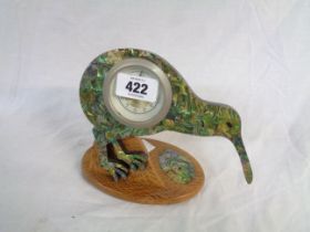 A vintage novelty abalone clad timepiece in the form of a Kiwi bird, with mechanical Ataahua (To