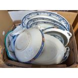 A box containing a quantity of ceramics including Losol Ware vegetable tureens, etc.