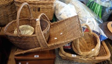 Four wicker baskets - sold with two Royal commemorative jigsaw puzzles, hand painted plate and a
