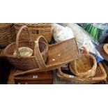 Four wicker baskets - sold with two Royal commemorative jigsaw puzzles, hand painted plate and a