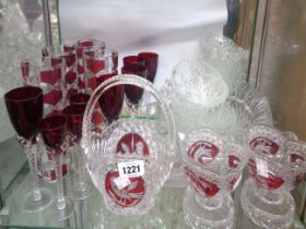 A quantity of glassware including moulded and flash decorated examples, etc.