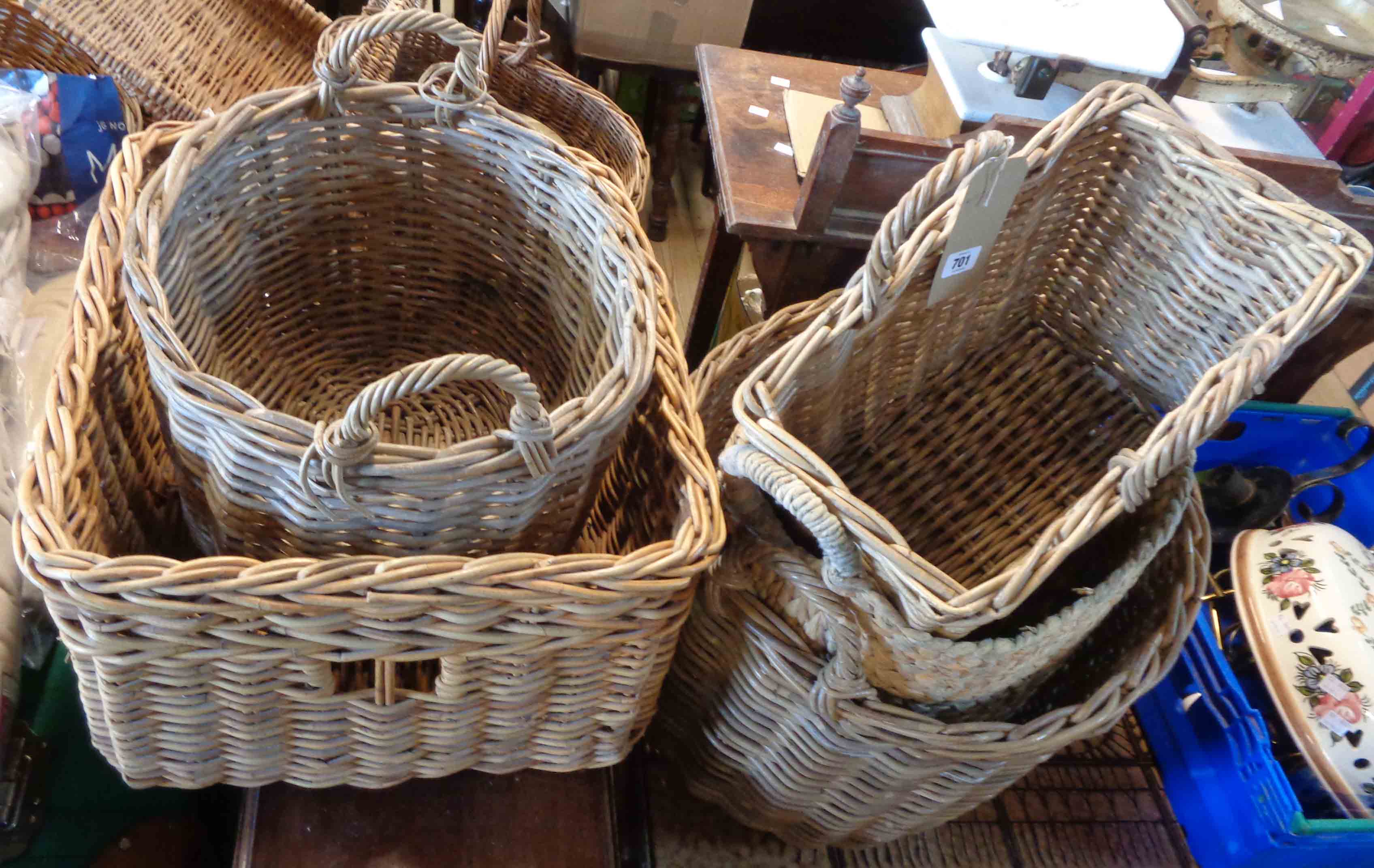 Five large wicker baskets