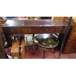 A 1.38m 20th Century Chinese stained hardwood console table with four frieze drawers, each with