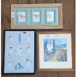 Three framed small format decorative prints comprising cricket, landscape and bird studies