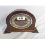 A vintage oak cased Enfield mantel clock (gong missing), with eight day movement