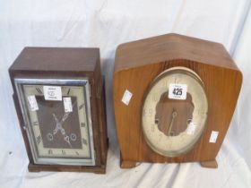 A vintage Smiths walnut cased mantel clock with eight day chiming movement - sold with an Art Deco
