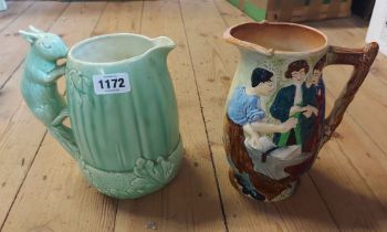 A Burleigh pottery relief moulded jug 'The Runaway Marriage' (restoration to base) - sold with a