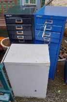 Two Bisley filing cabinets and one smaller similar