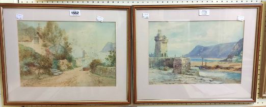 Louis Mortimer: a pair of framed watercolours, both depicting views of Lynmouth, one with 'Shelley's