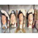 Four large Royal Doulton Musketeer character jugs comprising 'Porthos' D6440, 'Athos' D6452, '