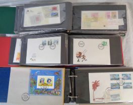 Three ring bound covers albums containing FDCs from British Virgin Islands, Falklands, United