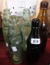 Three codd bottles and two others