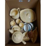 A box containing a quantity of vintage Meakin yellow glazed dinner and coffee ware, Victorian bone