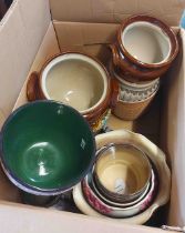 A box containing a quantity of jardinière plant pots, etc.