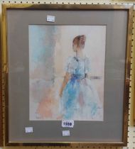 †Peter Miller: a gilt metal framed mixed media picture, depicting a female ballerina and exercise