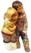 A large Lladro Gres figurine, depicting two Eskimo children