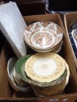A box containing a quantity of ceramics including 19th Century part dessert set, etc.