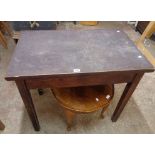 A 91cm antique stained pine table, set on simple square legs