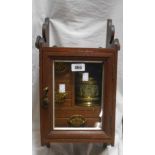 An antique oak wall mounted smoker's cabinet - sold with a horse themed pipe stand