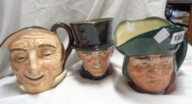 Three large Royal Doulton character jugs comprising 'Toby Philpotts', 'Farmer John' and 'John Peel'