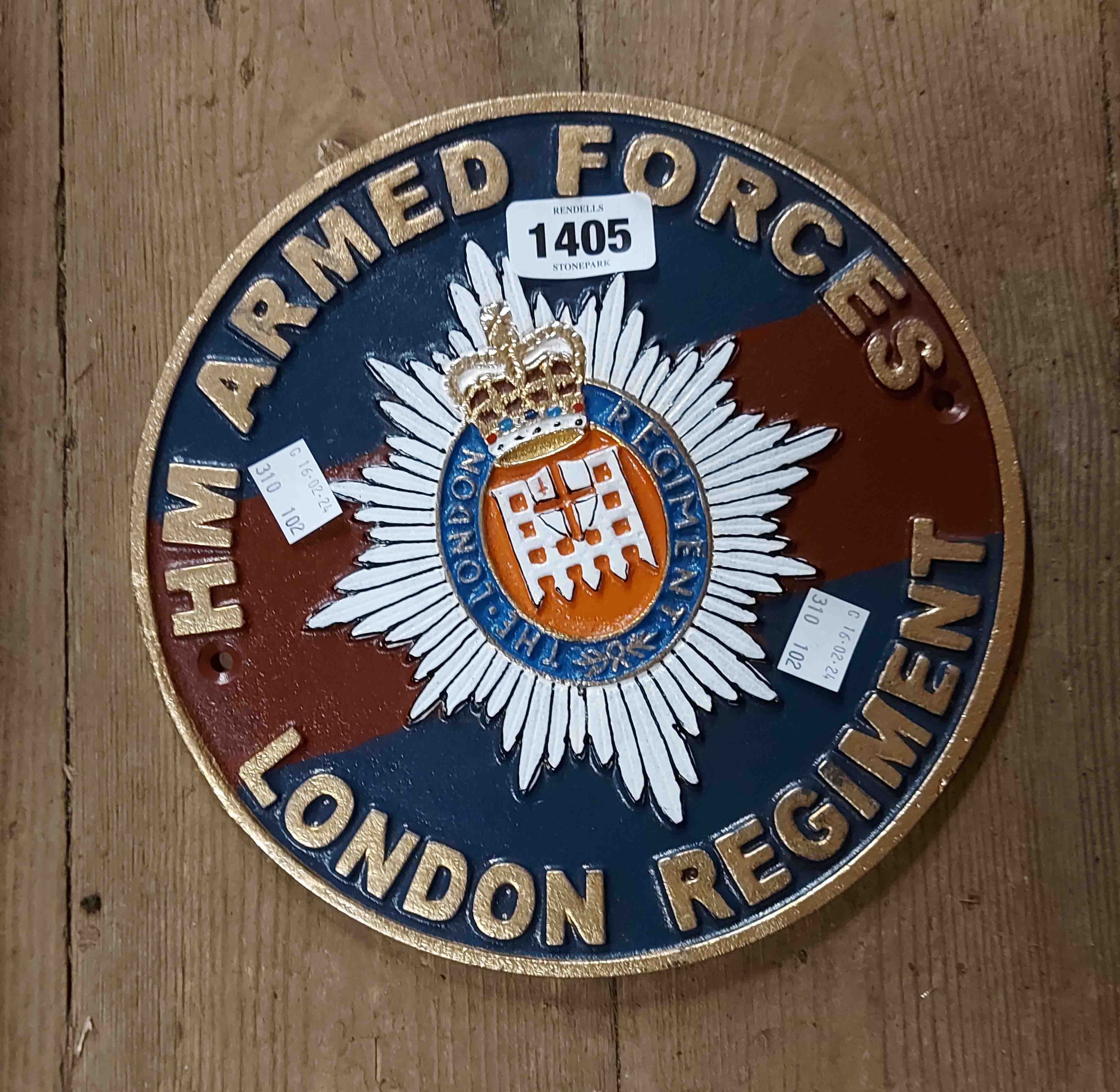 A modern 'HM Armed Forces London Regiment' painted cast iron sign
