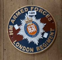 A modern 'HM Armed Forces London Regiment' painted cast iron sign