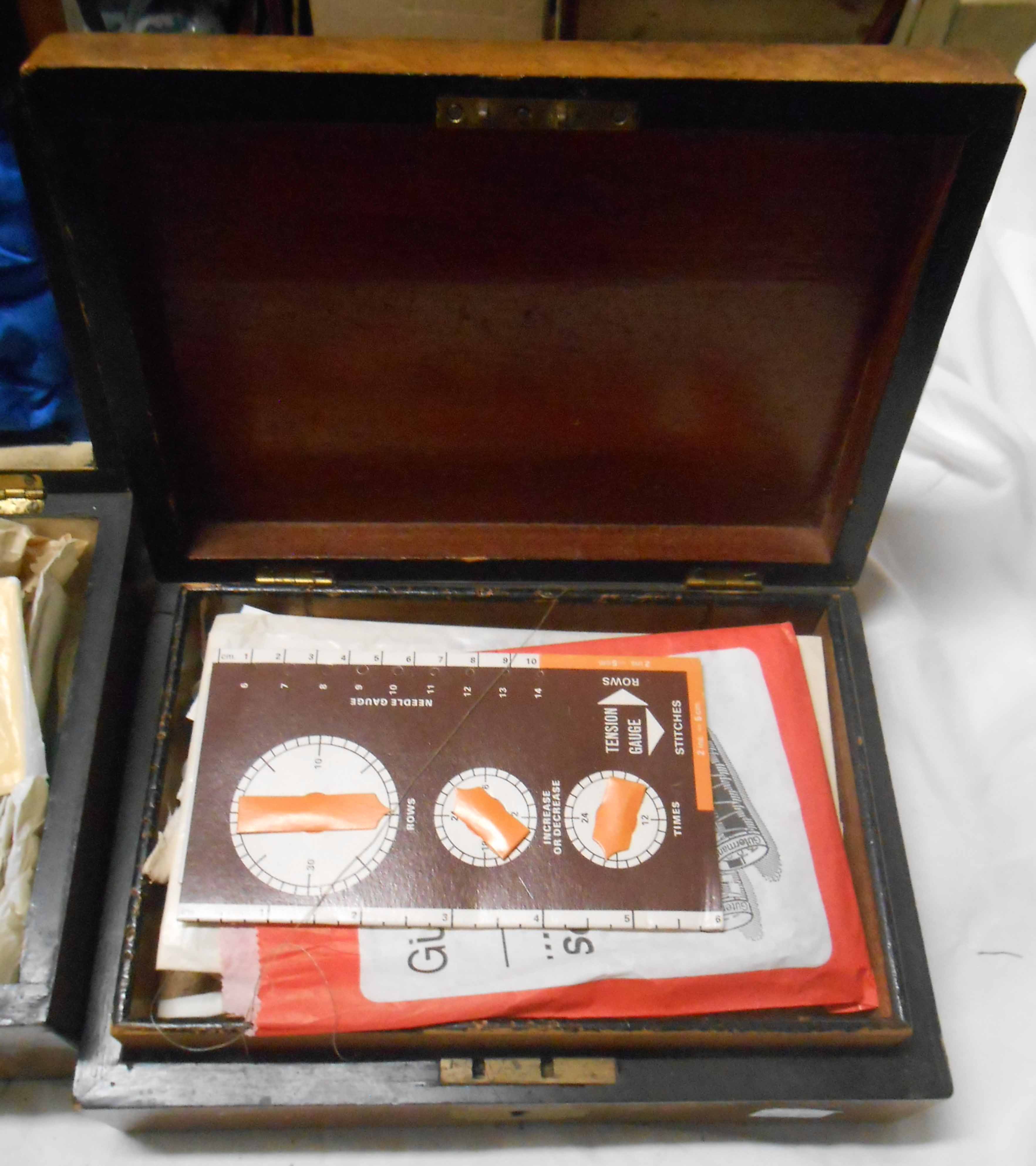 Two antique wooden boxes containing a quantity of sewing accessories - Image 2 of 3