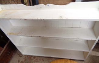 A 1.16m old white painted pine four shelf open bookcase