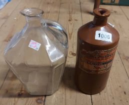 An old salt glazed stoneware ink bottle, with remains of original paper label for Stephens Ink -