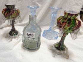 A small quantity of glassware including a pair of 'End of Day' vases, textured glass vase, etc. -