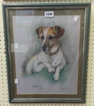 †Marjorie Cox: a mixed media portrait of 'Niblick' the Jack Russell terrier - signed and dated