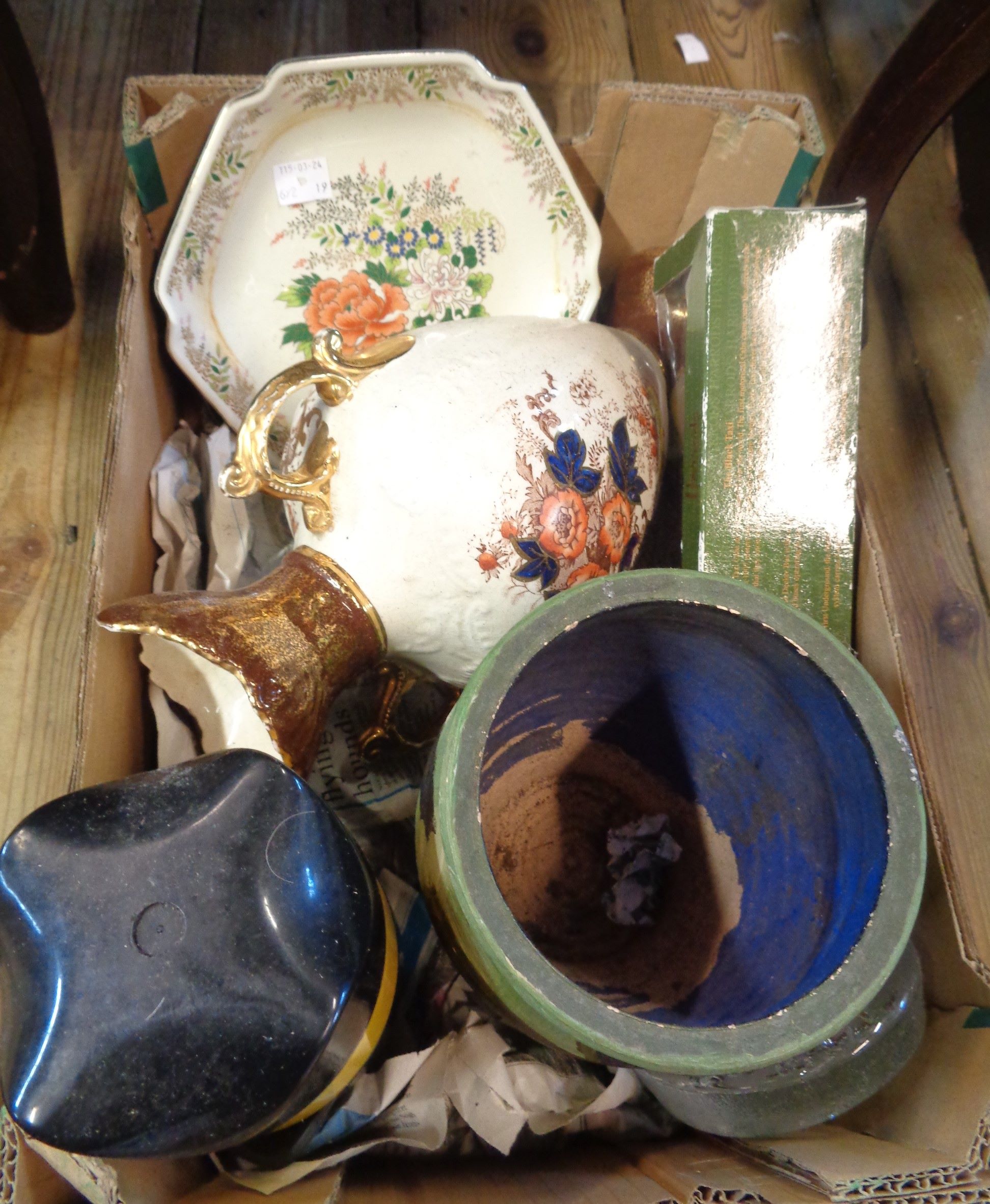 A box containing a quantity of assorted ceramics, etc.