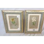 A pair of framed Edwardian greetings cards Christmas and New Year on postcards with embossed and