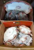 Two boxes containing a quantity of Alfred Meakin dinner ware decorated in the Cambridge pattern