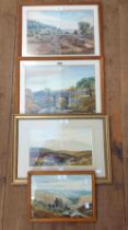 Charles Edward Hills: a pair of oak framed watercolours entitled 'Huckworthy Bridge' and 'Leather