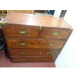 A 99cm Victorian mahogany two part campaign chest of two short and three long drawers, with brass