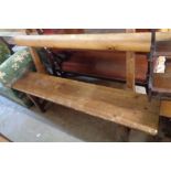 A 1.52m Victorian pine form style chapel pew with book rest to back and moulded solid seat, set on