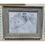 Glo Williams: a framed pencil portrait of 'Jessie' - indistinctly signed and inscribed - 13cm X