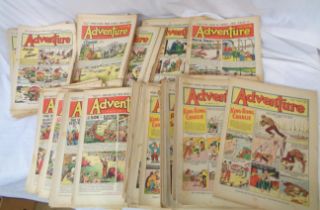 A box containing a collection of mainly early 1950's 'Adventure' comics