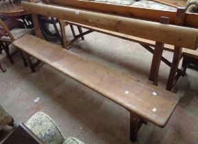 A 2.1m Victorian pine form style chapel pew with book rest to back and moulded solid seat, set on