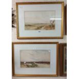 A pair of gilt framed English School watercolours, both depicting Norfolk views - bearing labels