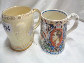 A Crown Devon pottery 1936 Coronation and Abdication mug for Edward VIII - sold with a Dame Laura