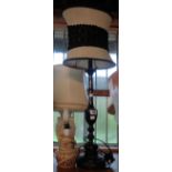 A small pottery table lamp - sold with a tall ebonised table lamp with shade and a quantity of