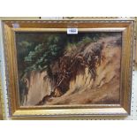 A vintage gilt framed oil on board, depicting an overgrown bank - sold with two framed coloured