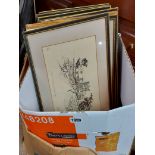 A box containing a set of eight Hogarth framed monochrome etchings - all named views - one frame a/